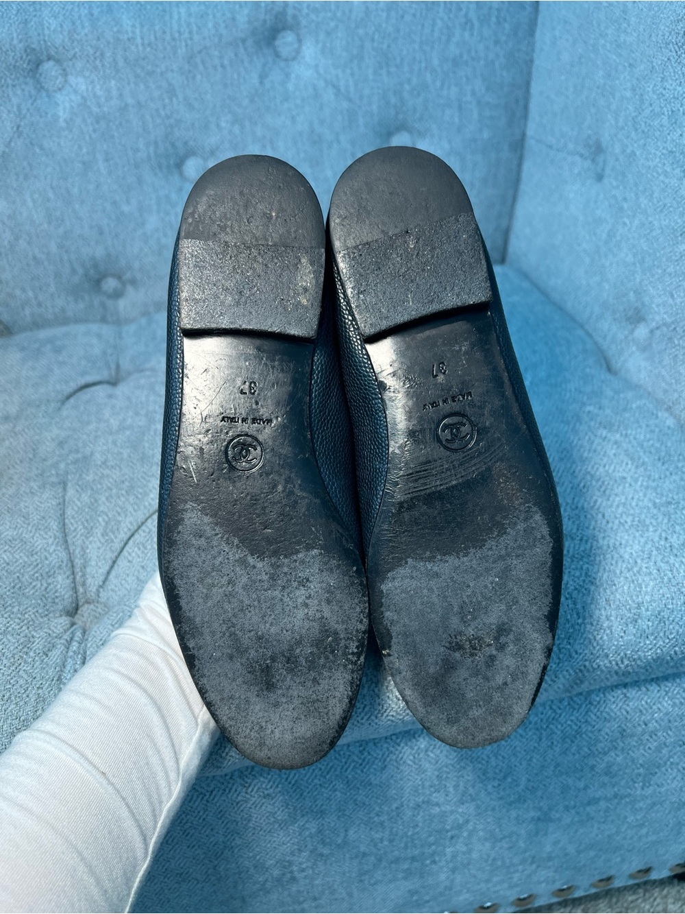 CHANEL Navy Caviar Leather Ballet Flats - Picture 9 of 12